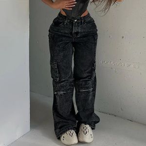 New Fashion Nova Stonewash Cargo Pants 14